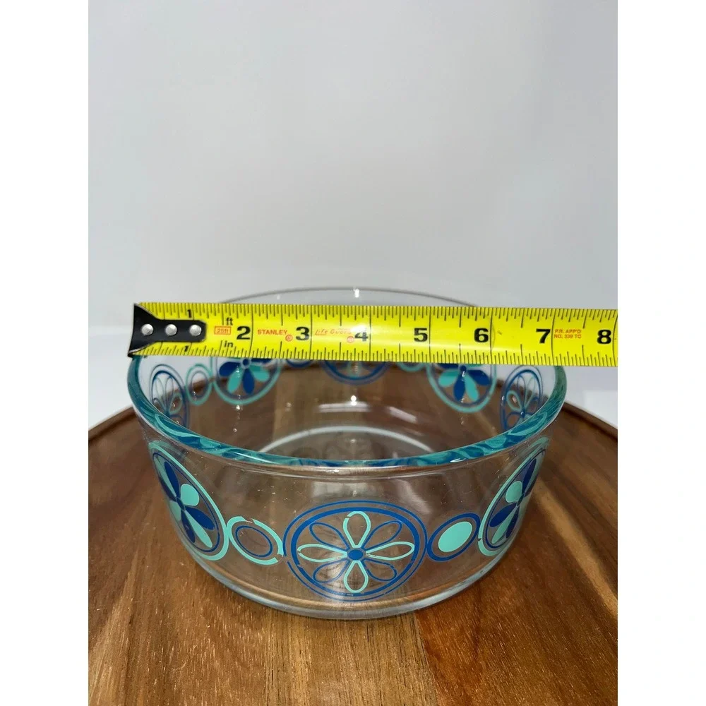 Pyrex Blue Mod Flowers Glass Bowls Set of 2 Vintage Retro MCM Teal Cobalt